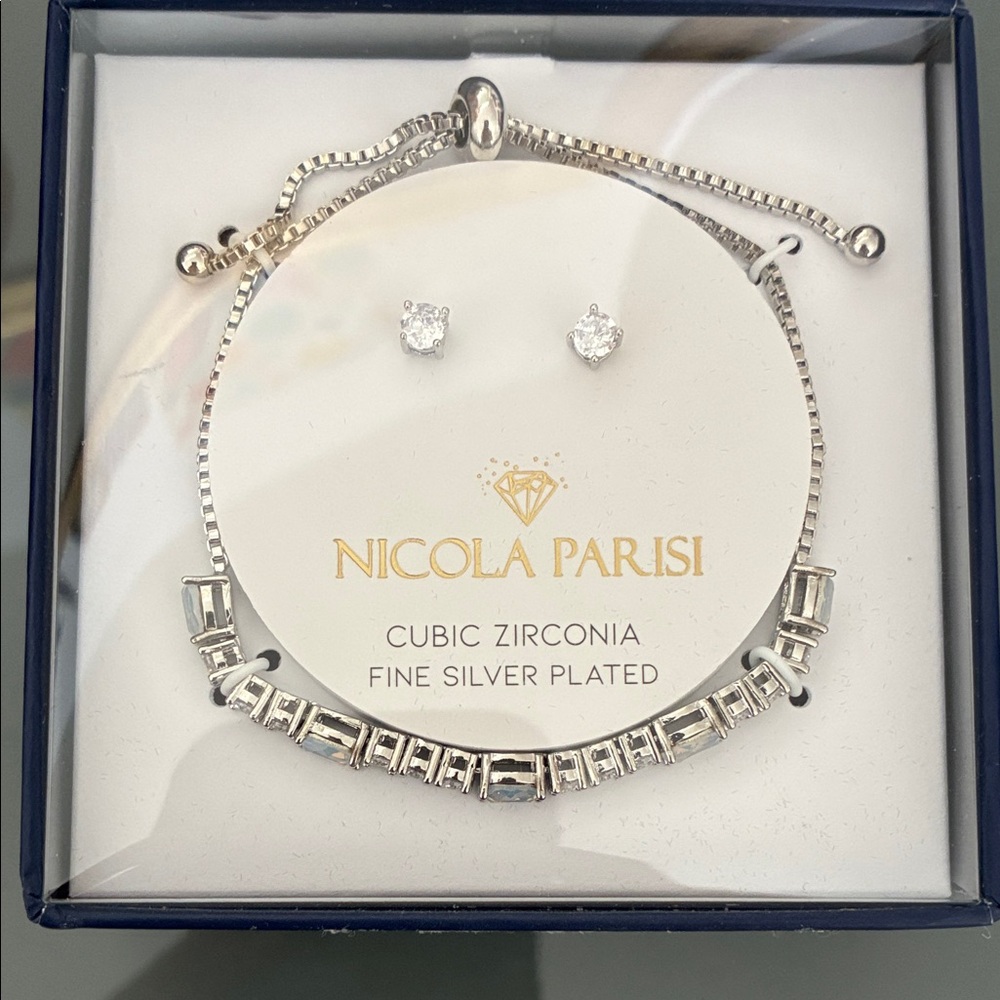 Silver Cubic Zirconia Bracelet and Earrings Set